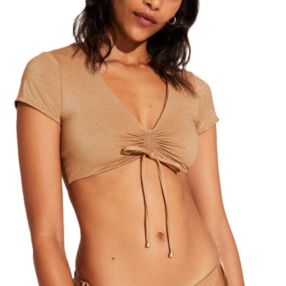 NWT Vitamina A Gemma Ruched Crop Top - Golden Glow Metallic size Large